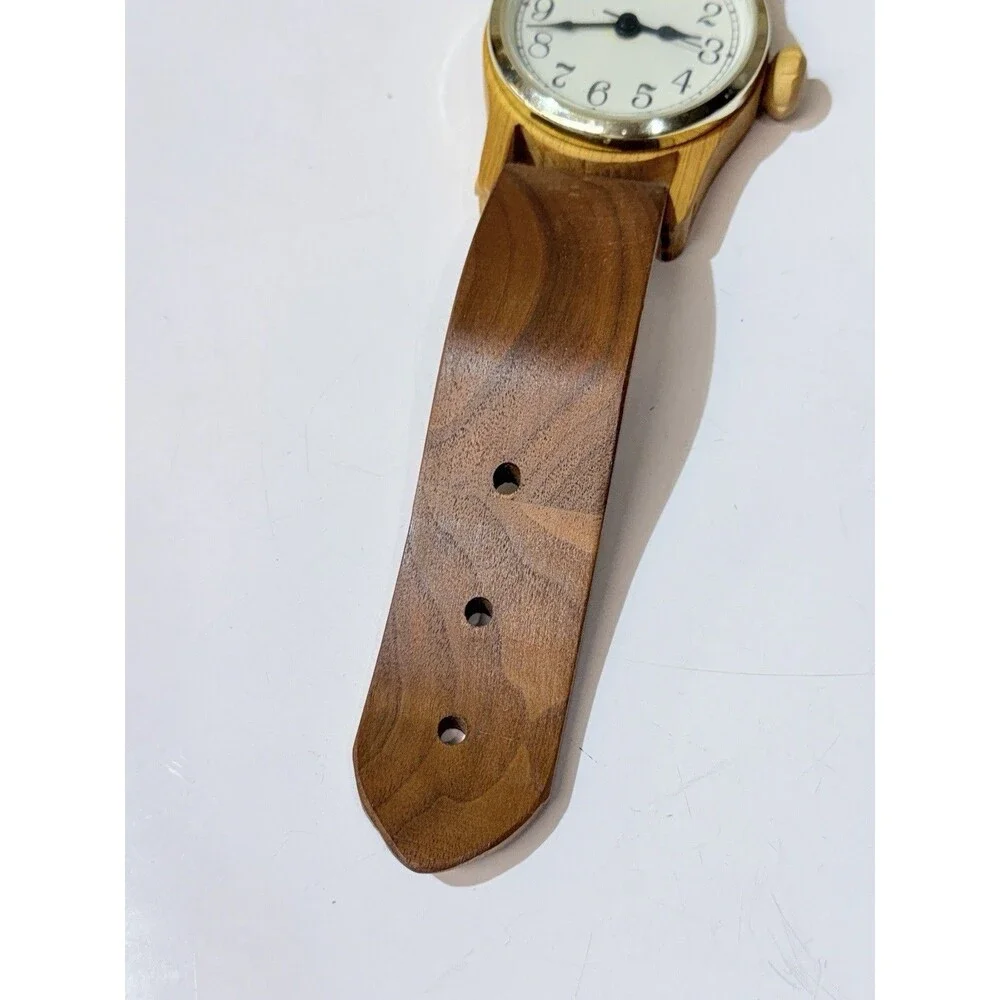 15” Wooden Wrist Watch Shaped Wall Clock Stained Wood Battery Quartz